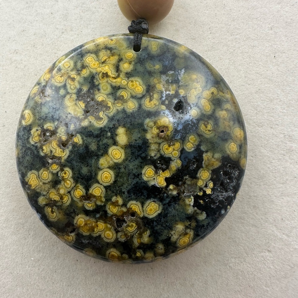 Large Round Ocean Jasper Pendant Necklace with Mookaite Jasper and Onyx on Rope - Picture 11 of 14